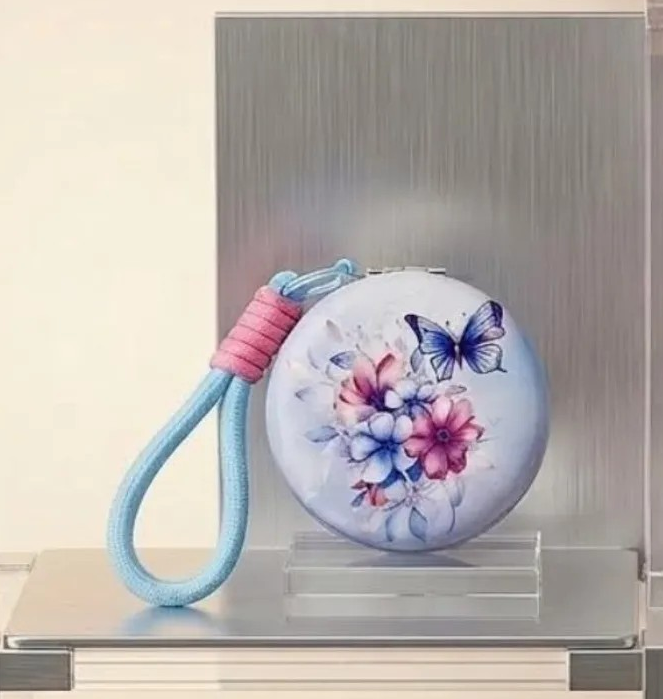 Butterfly Compact Mirror Keychain with Dual Mirrors and 3-in-1 Hardware