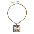 Multi-Color Rhinestone Greek Key Pendant Rope Chain Necklace