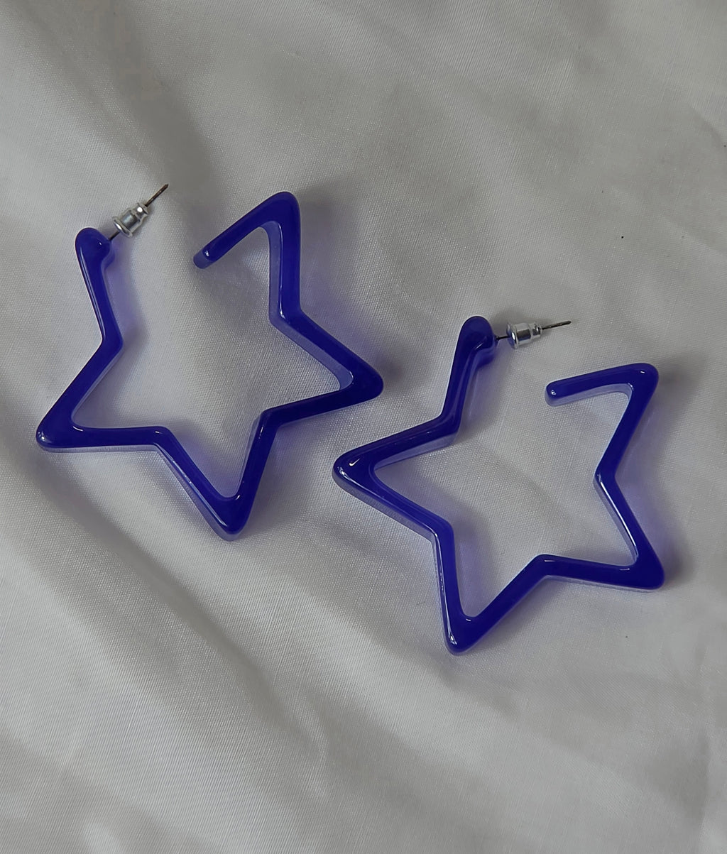 Women's Glossy Acrylic Open Star Hoop Earrings