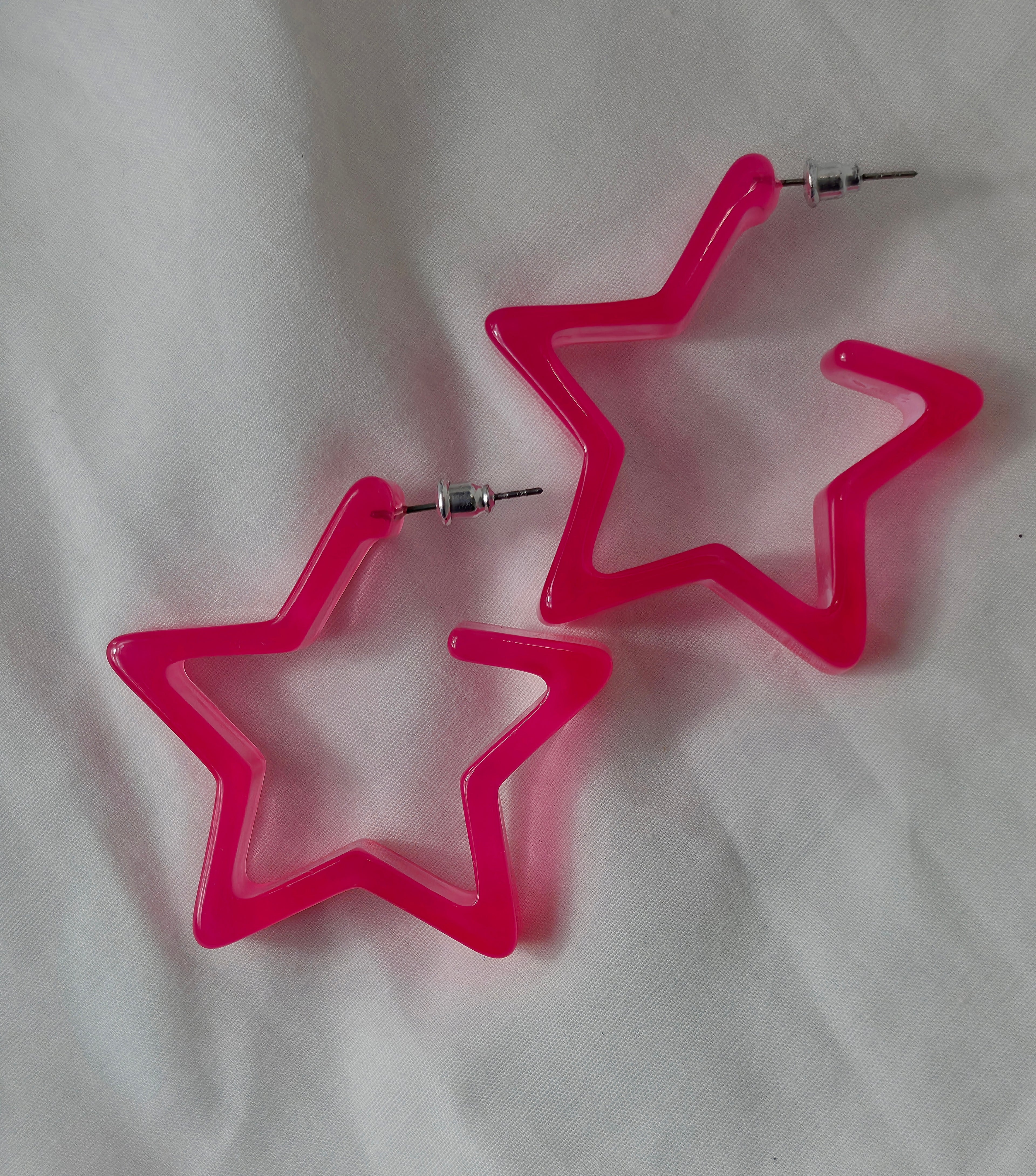 Women's Glossy Acrylic Open Star Hoop Earrings