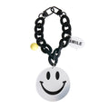 Silver Smiley Face Keychain | Matte Black Acrylic Bag Charm