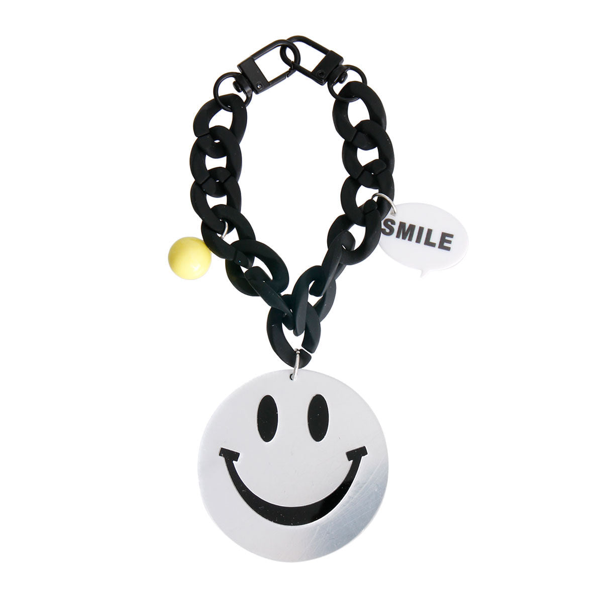 Silver Smiley Face Keychain | Matte Black Acrylic Bag Charm