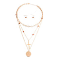 Gold Layered Glass Bead & Cross Charm Necklace Set
