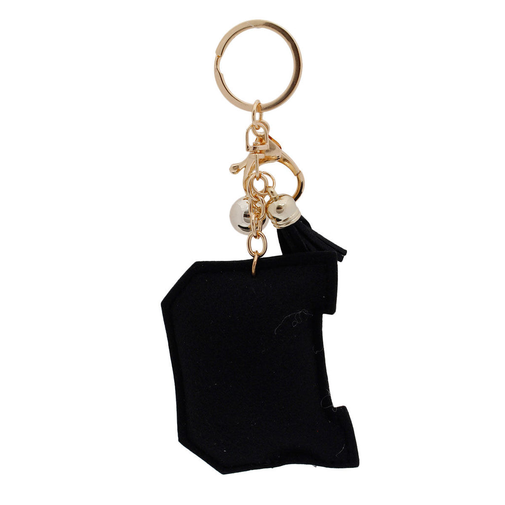 D Initial Black Rhinestone Padded Charm Keychain | Gold Bag Charm