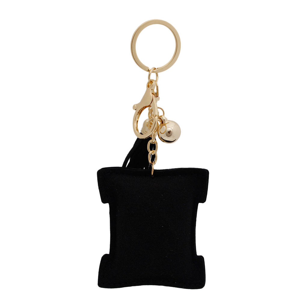 H Initial Black Rhinestone Padded Charm Keychain | Gold Bag Charm