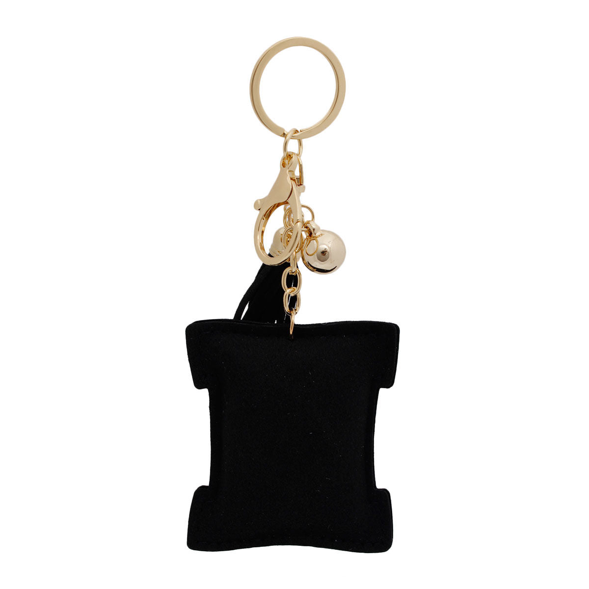 H Initial Black Rhinestone Padded Charm Keychain | Gold Bag Charm