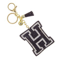 H Initial Black Rhinestone Padded Charm Keychain | Gold Bag Charm