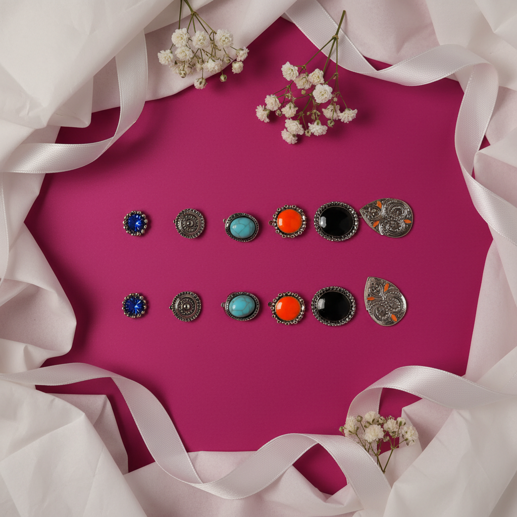 Women's 6-Pair Boho Mixed Stud Earring Set Silver Tone