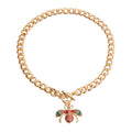 Gold Multi-Color Rhinestone Bee Charm Toggle Necklace