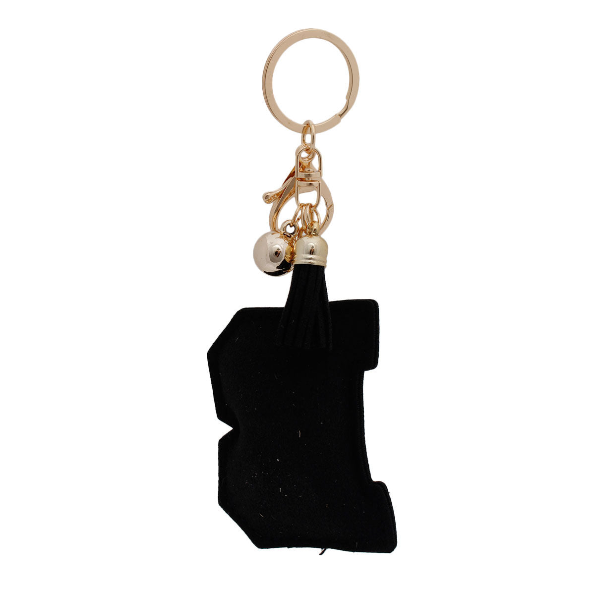 B Initial Black Rhinestone Padded Charm Keychain | Gold Bag Charm
