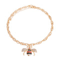 Gold Double Layer Oval Chain Bee Pendant Necklace | Red & Black Rhinestones