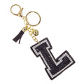 L Initial Black Rhinestone Padded Charm Keychain | Gold Bag Charm