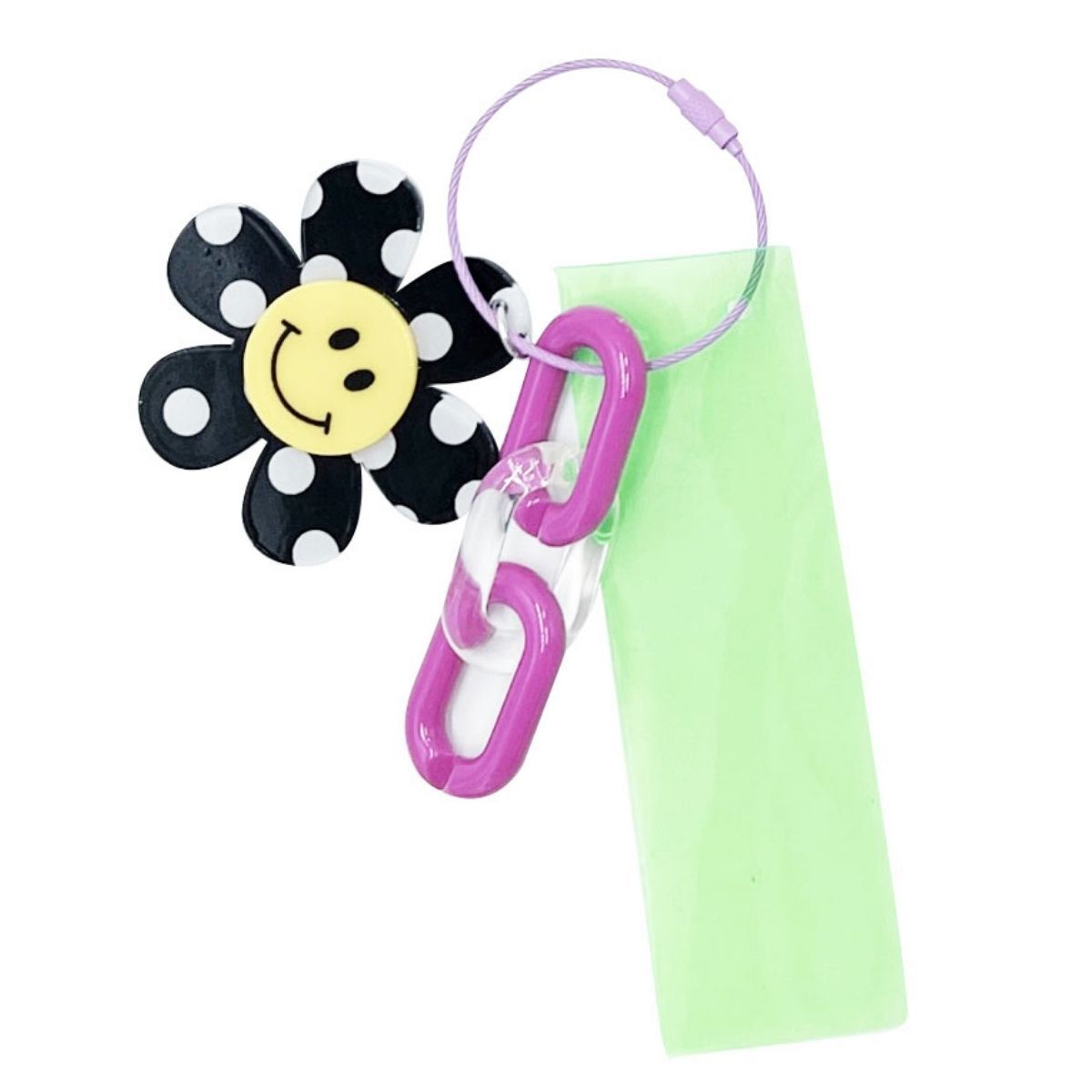 Neon Green Black Polka Dot Flower Keychain | Acrylic Bag Charm