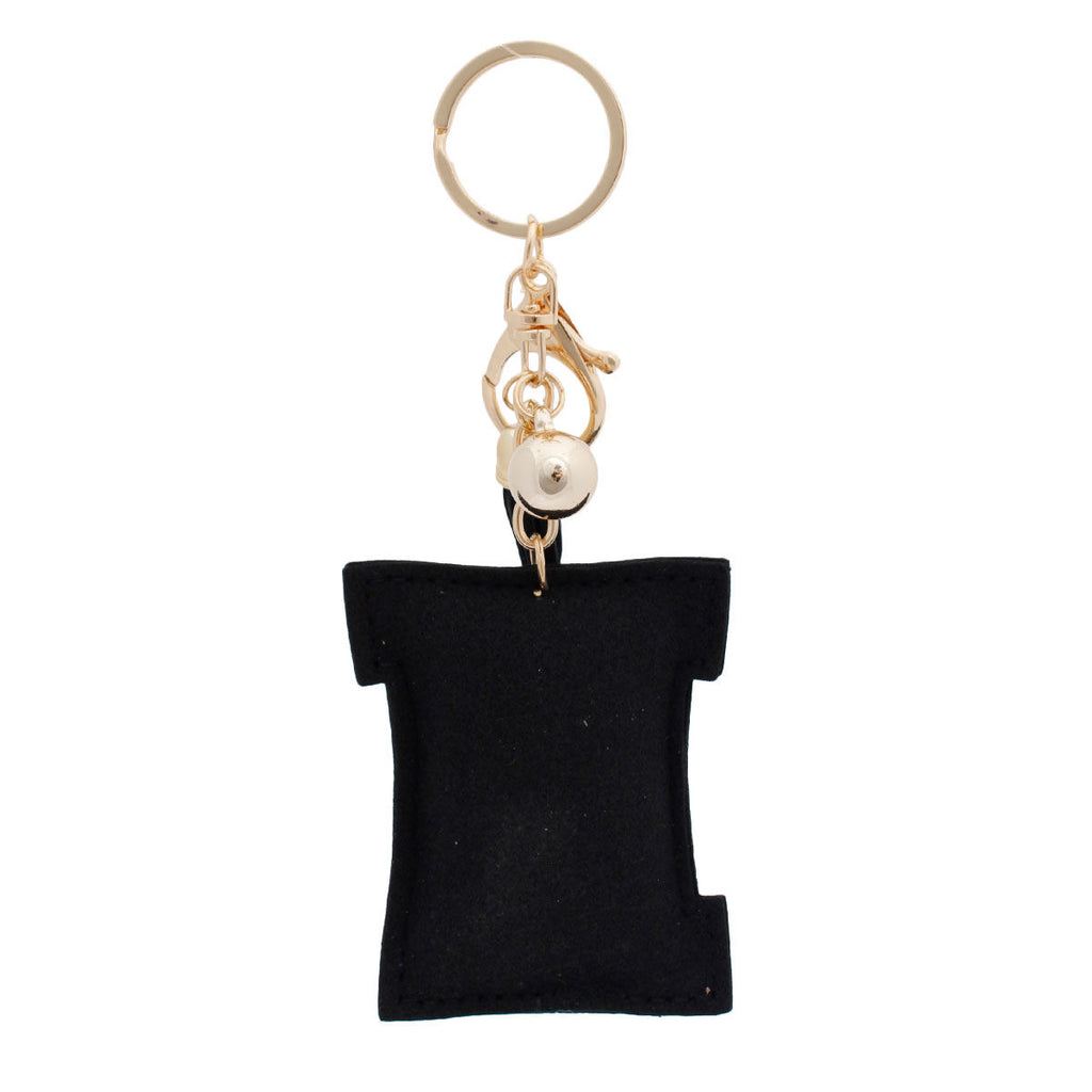 N Initial Black Rhinestone Padded Charm Keychain | Gold Bag Charm