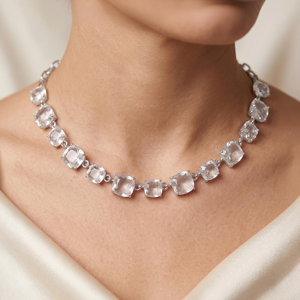 Women's Cushion Square Stone Link Evening Necklace