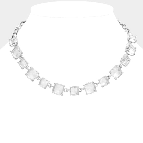 Women's Cushion Square Stone Link Evening Necklace