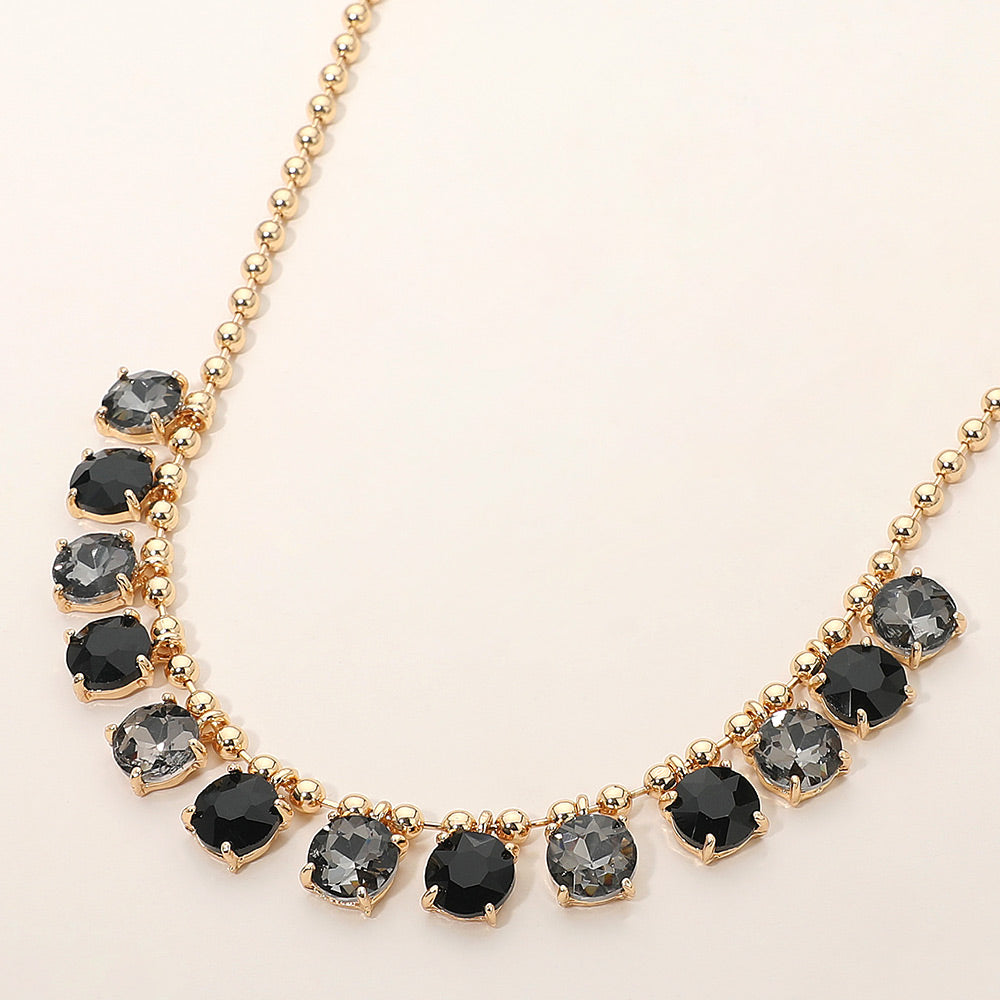 Women's Black Multi Stone Beaded Link Evening Necklace
