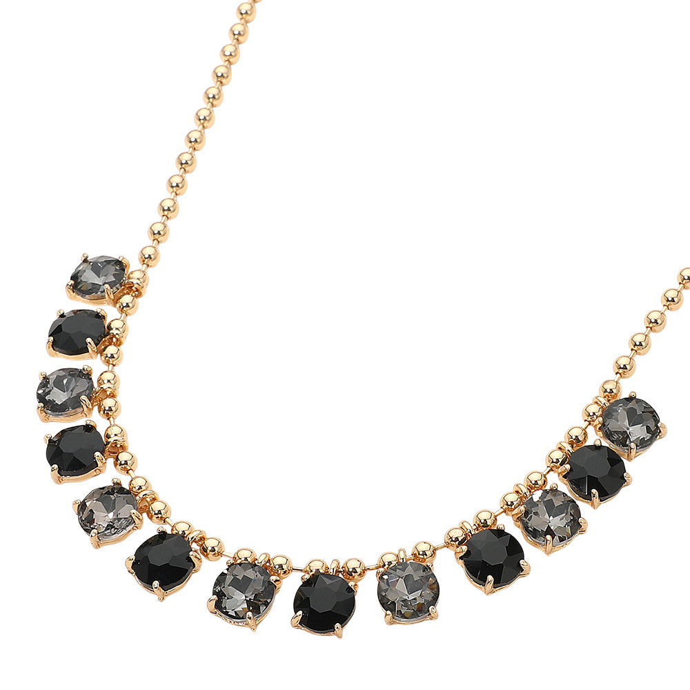 Women's Black Multi Stone Beaded Link Evening Necklace