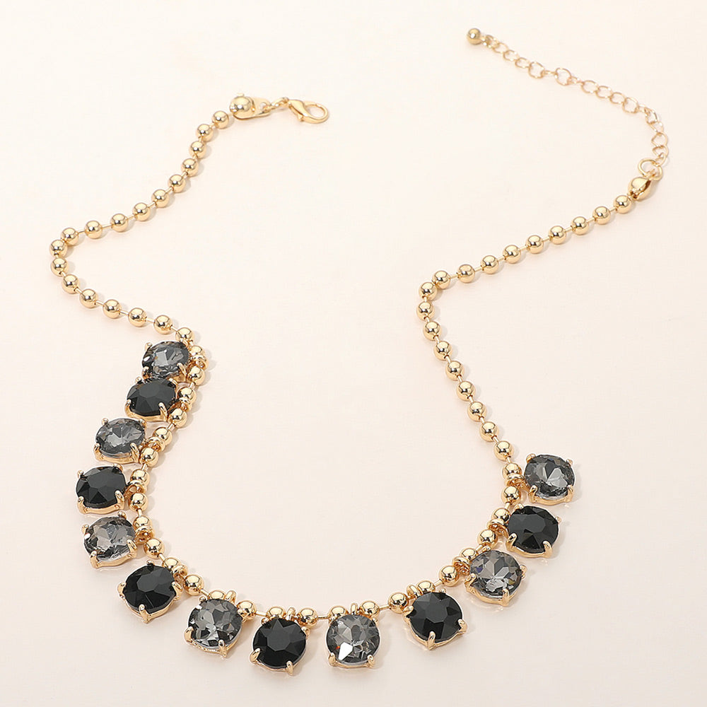 Women's Black Multi Stone Beaded Link Evening Necklace