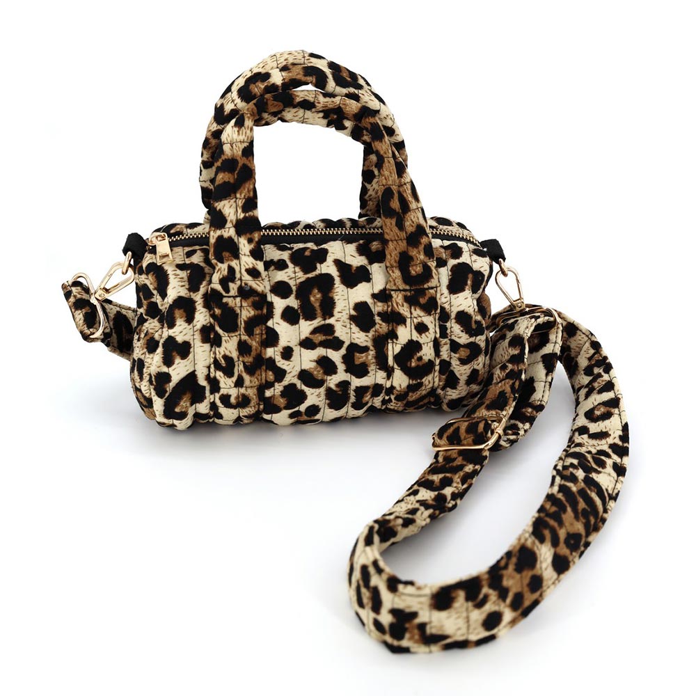 Women's Leopard Print Quilted Mini Barrel Crossbody Bag