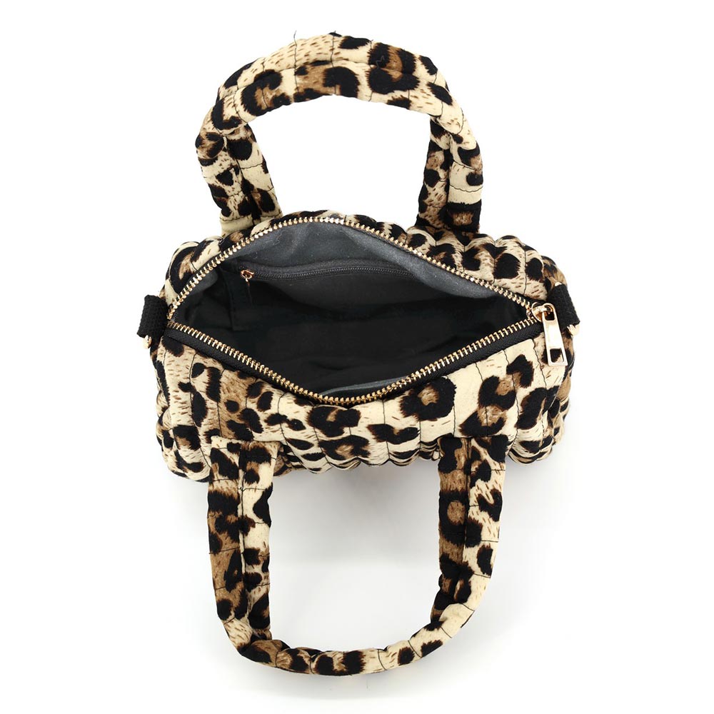 Women's Leopard Print Quilted Mini Barrel Crossbody Bag