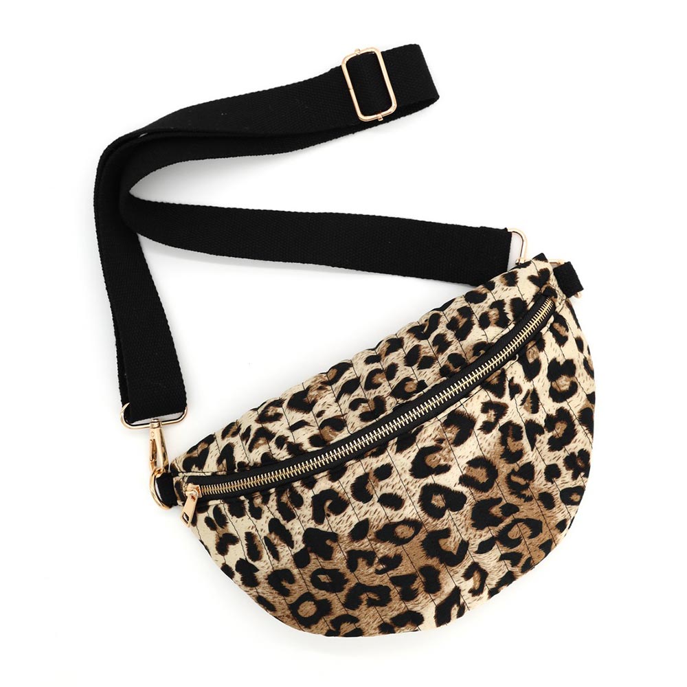 Women's Leopard Print Quilted Belt Bag – Animal Print Crossbody Sling