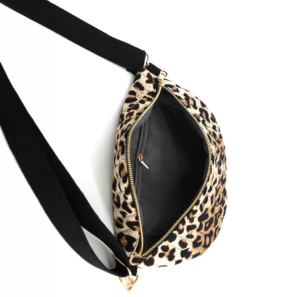 Women's Leopard Print Quilted Belt Bag – Animal Print Crossbody Sling