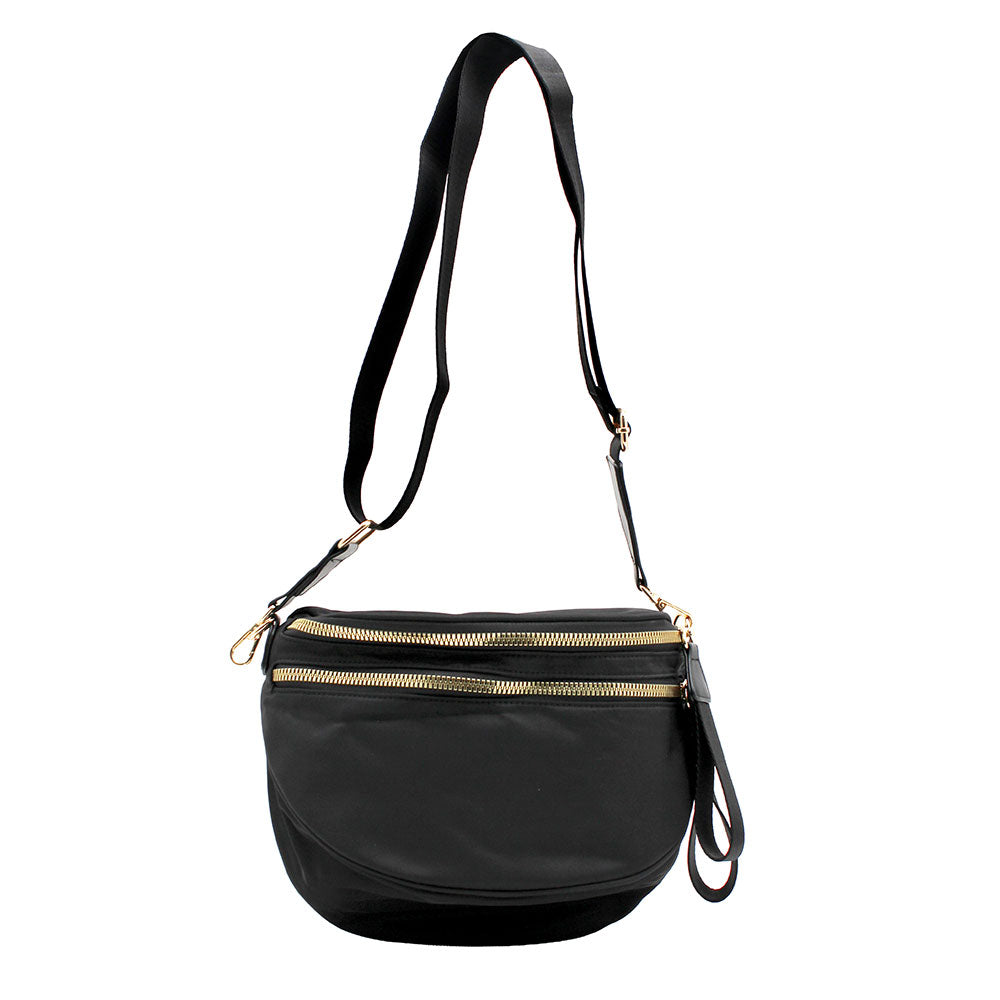 Women's Black Nylon Crossbody Belt Bag with Adjustable Strap