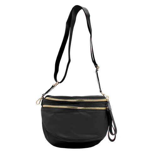 Women's Black Nylon Crossbody Belt Bag with Adjustable Strap
