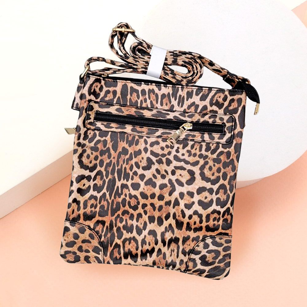 Women's Leopard Print Faux Leather Crossbody Bag – Animal Print Purse