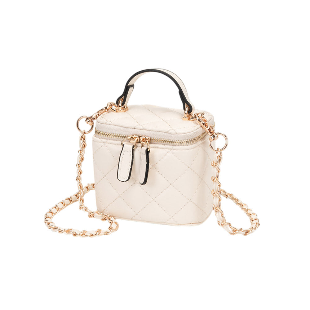 Women's Quilted Mini Vanity Box Crossbody Bag – Ivory Top Handle Purse