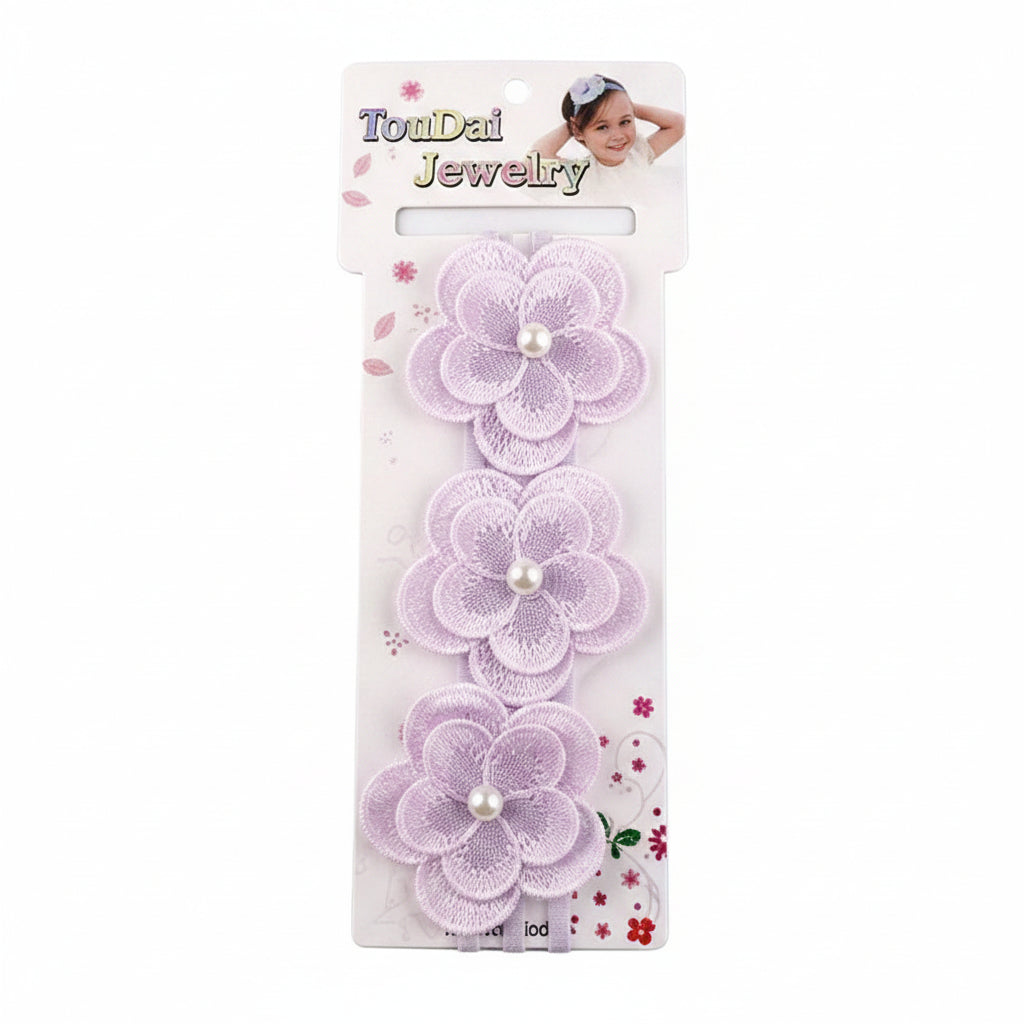 Girls Floral Lace Stretch Headband – Pearl Flower Elastic