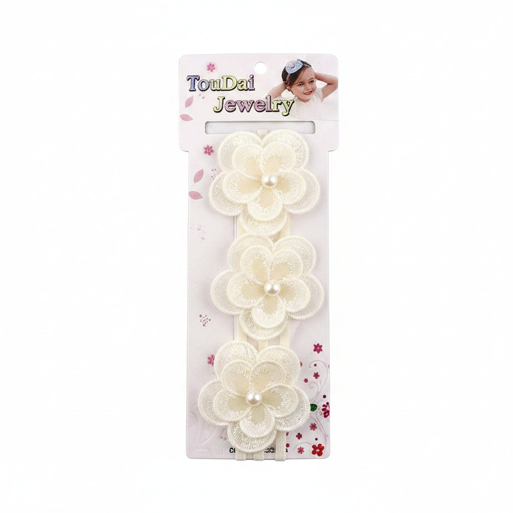 Girls Floral Lace Stretch Headband – Pearl Flower Elastic