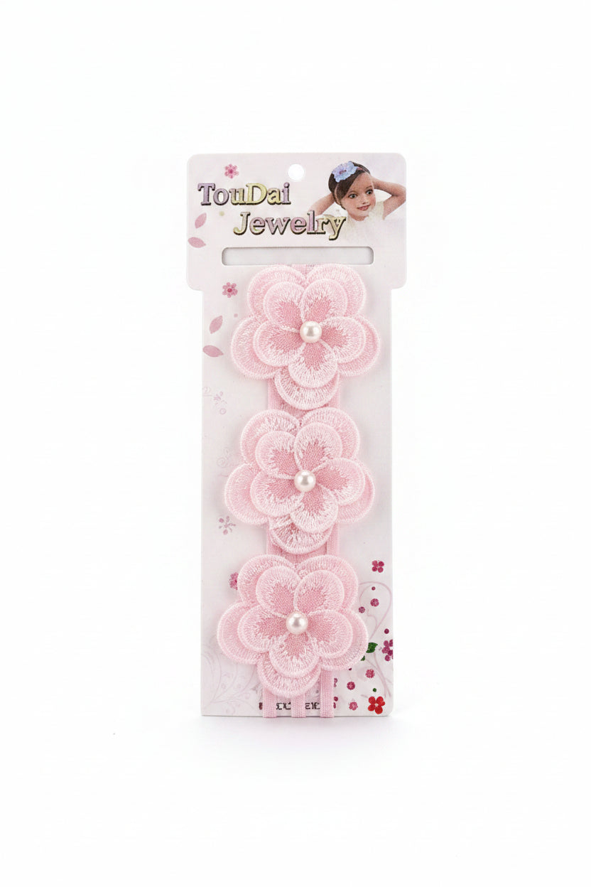 Kids Floral Lace Stretch Headband – Pearl Flower Elastic Hair Accessory