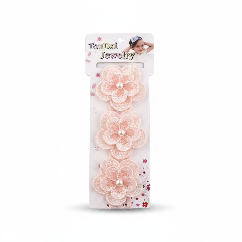 Girls Floral Lace Stretch Headband – Pearl Flower Elastic