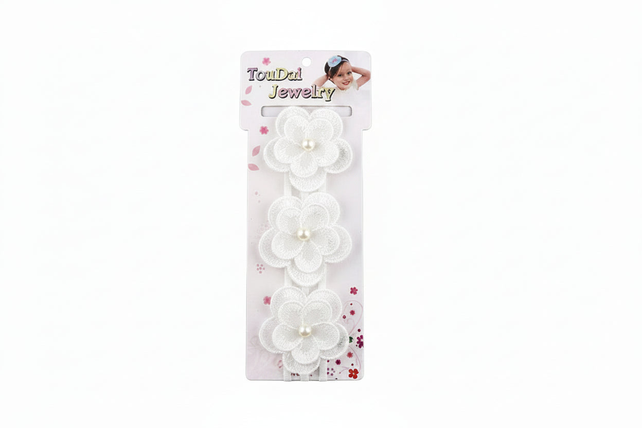 Girls Floral Lace Stretch Headband – Pearl Flower Elastic