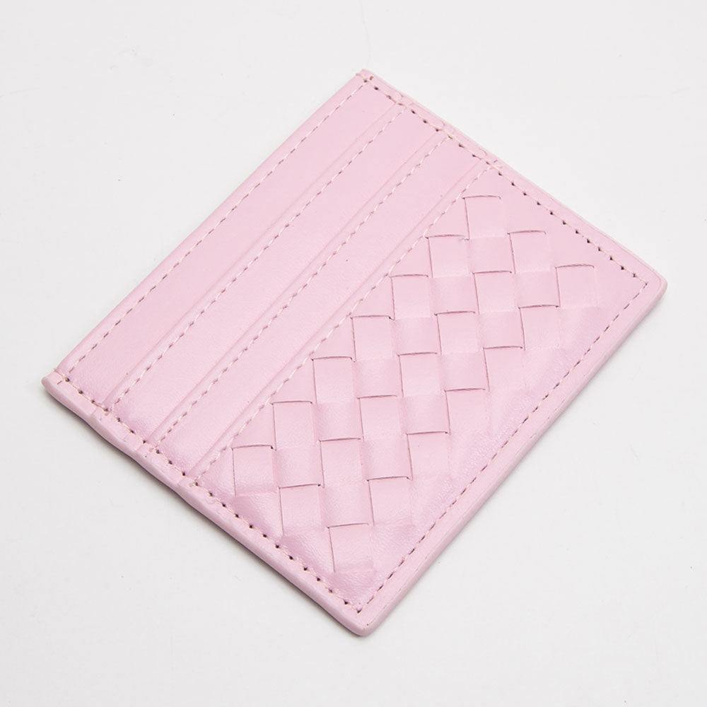 Women's Pink Basket Weave Faux Leather Card Holder Wallet