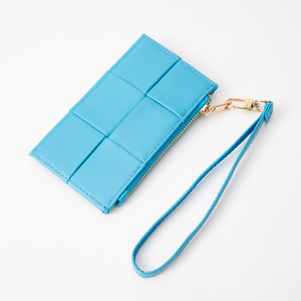 Blue wallet with a strap on a white background