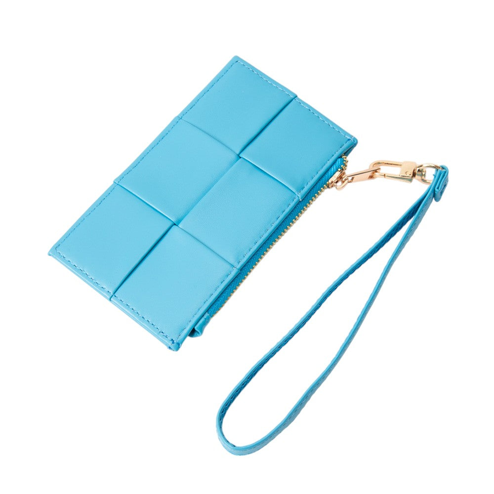 Blue wallet with a strap on a white background