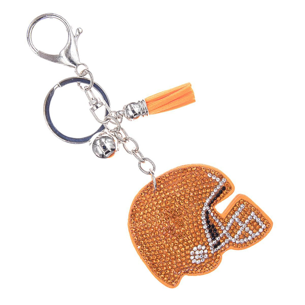 Orange Rhinestone Football Helmet Keychain | Team Spirit Bag Charm