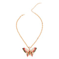 Gold Oval Chain Butterfly Pendant Necklace with Red & Green Rhinestones