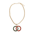 Red & Green Rhinestone Infinity Pendant Rope Chain Necklace