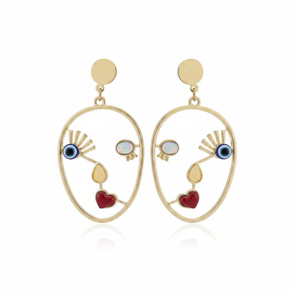 Abstract Face Earrings White BG