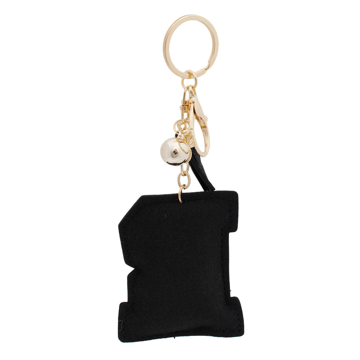 R Initial Black Rhinestone Padded Charm Keychain | Gold Bag Charm