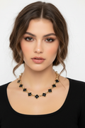 Black Quatrefoil Necklace on Gen Z Model