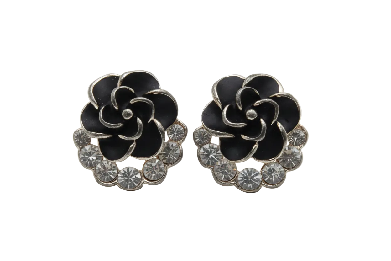 Black Rose Crystal Halo Stud Earrings