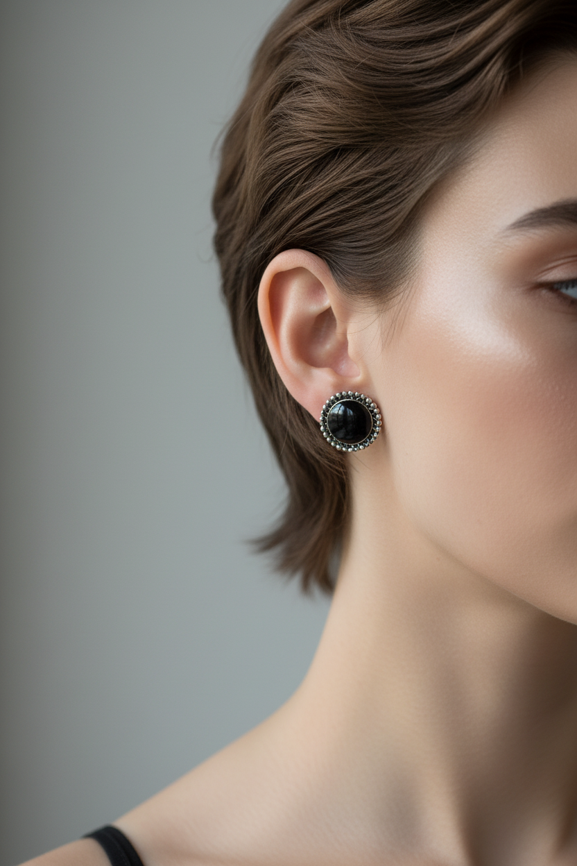 Black Round Enamel Studs - Gen Z Lifestyle