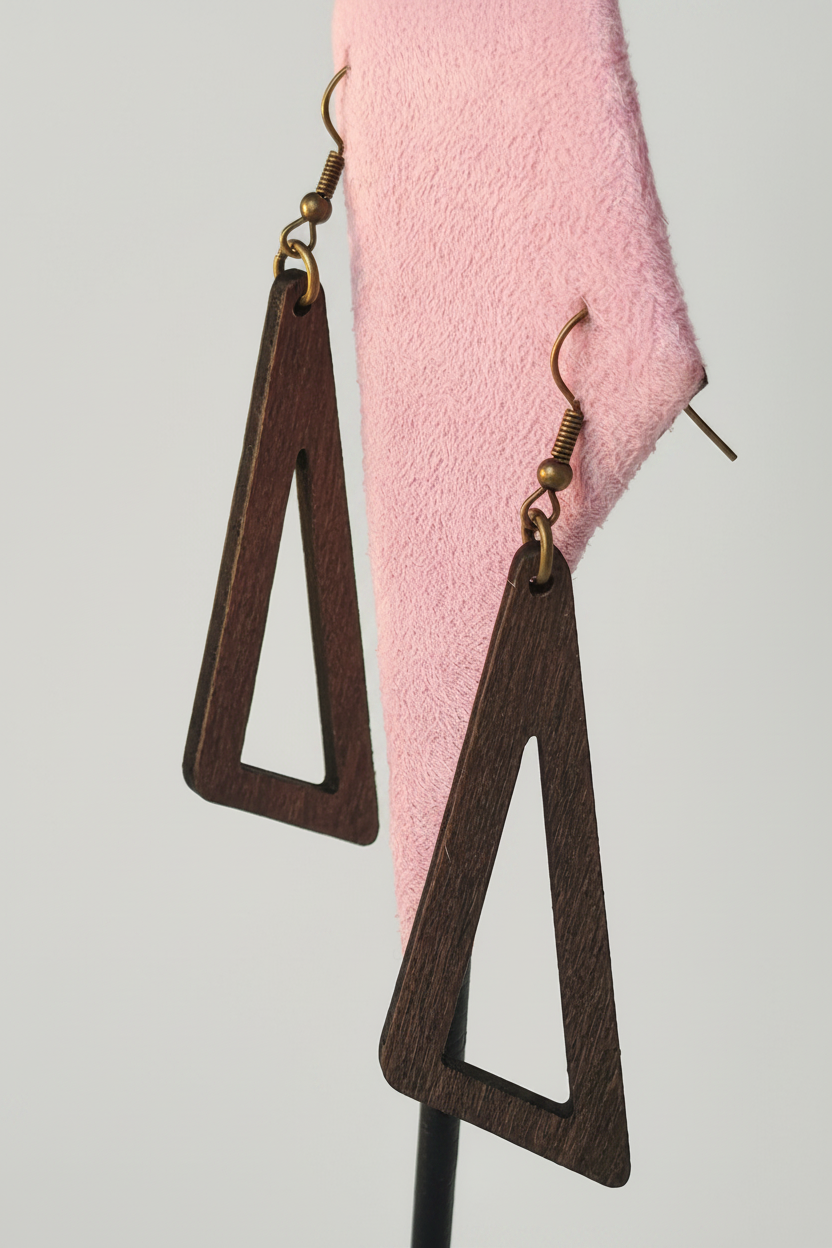 Brightened Wood Triangle Earrings