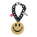 Gold Smiley Face Keychain | Matte Black Acrylic Bag Charm