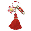 Red Gingham Smiley Face Flower Keychain | Acrylic Bag Charm with Tassel